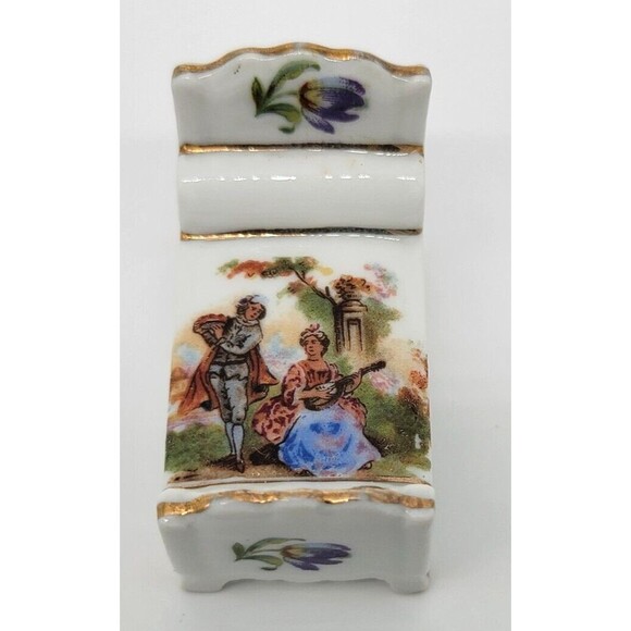 Limoges France Miniature Bed Dollhouse Furniture Victorian Couple Gold Trim - Picture 10 of 12